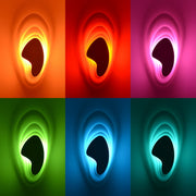 Viscosity All-White sconce light fixture shown in various colors achieved with Philips Hue Color-Changing Lightbulb, Night